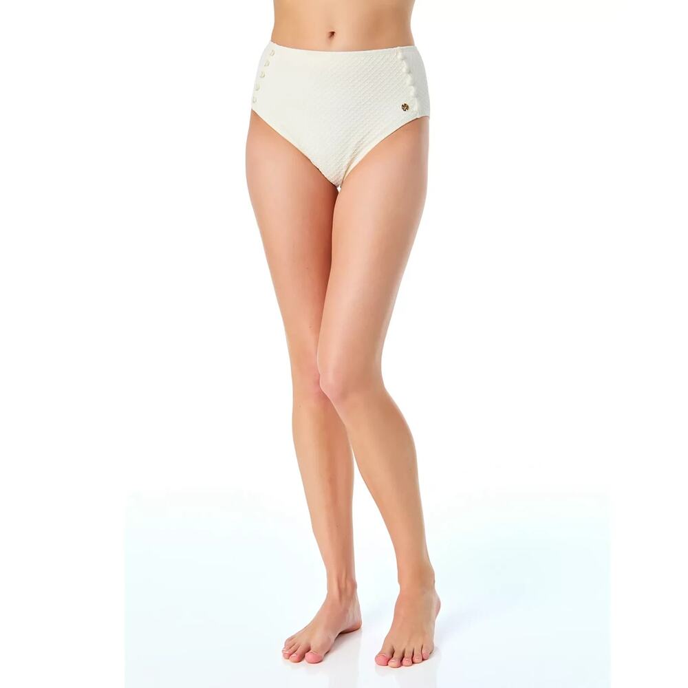 CeCe Women's La Vie A La Mer Side-Button Bikini Bottoms Ivory Size M 0962